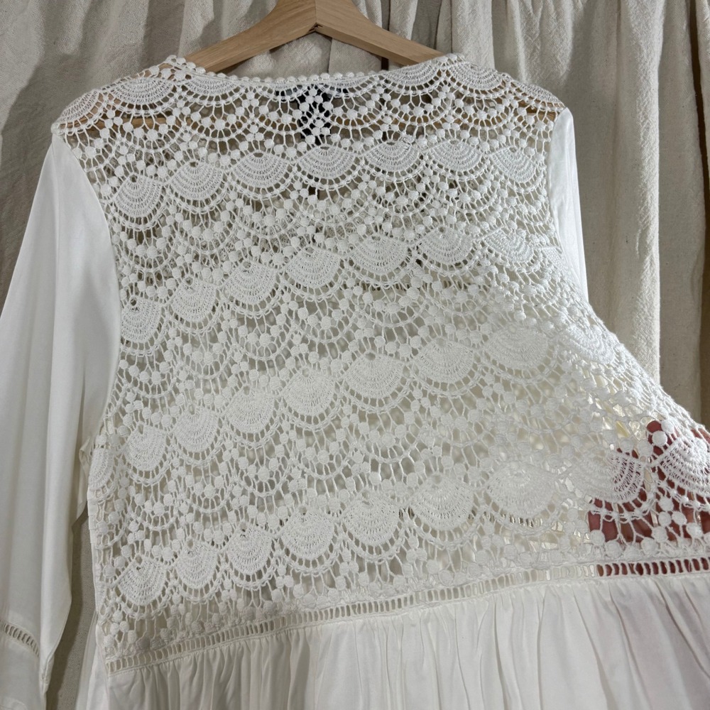 Karen Kane White Boho Lace Back Pintuck Peasant Blouse Top Large RN 59168 - Picture 4 of 7